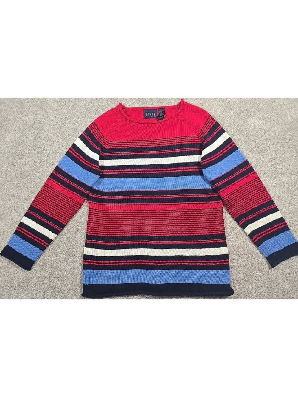 Crazy Horse Long Sleeve Cotton Sweater Liz Claiborne Striped Pullover Women's M